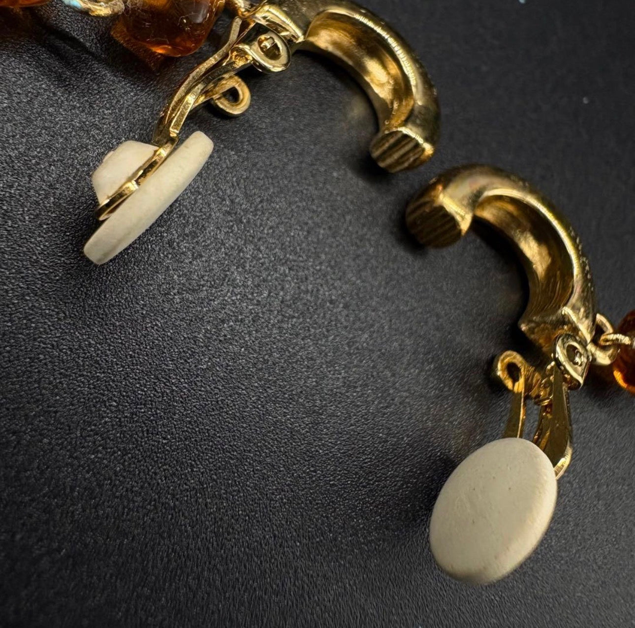 Vintage Givenchy Amber Glass Bead Long Drop Clip Earrings