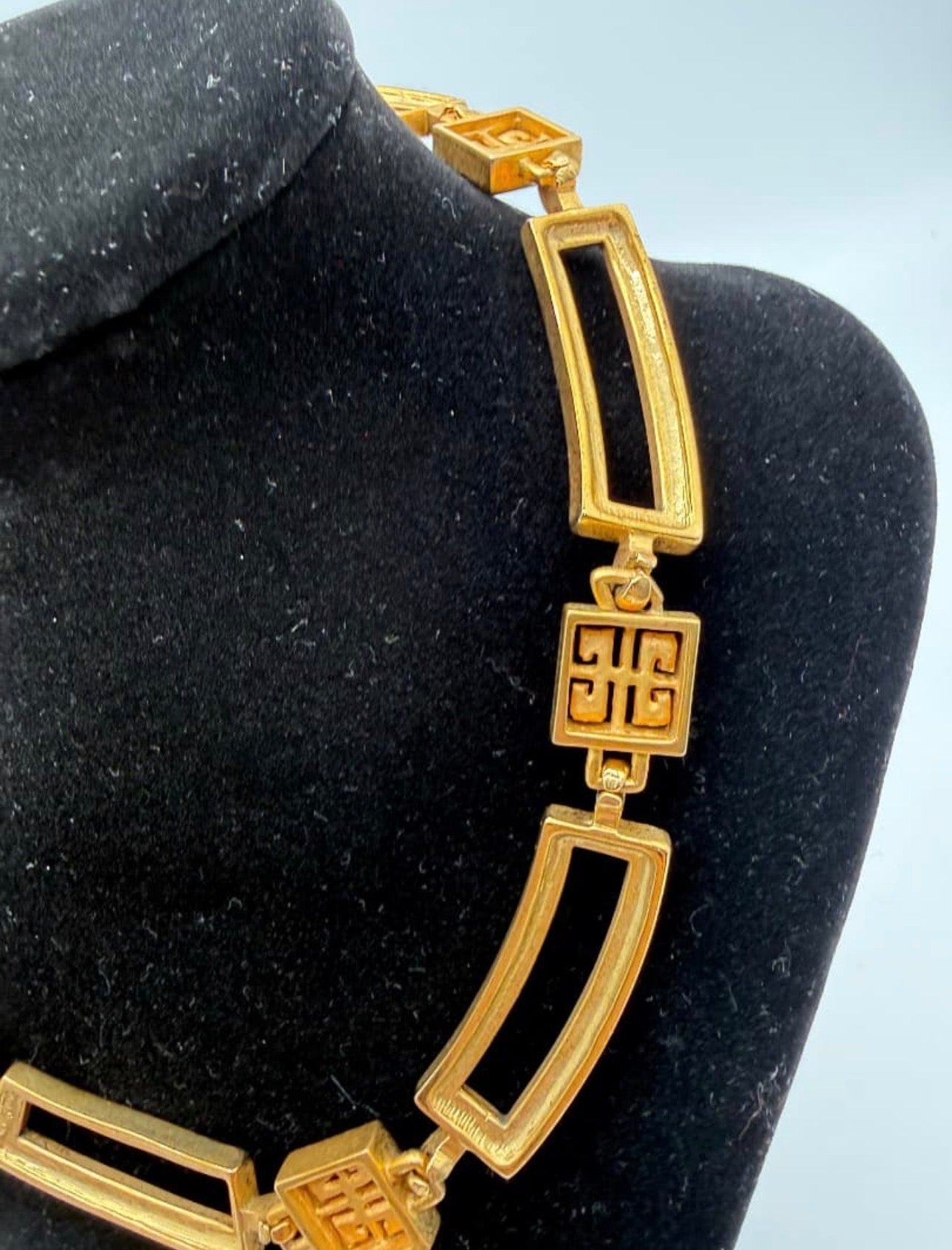 Vintage Givenchy Greek Key Square Link Chain Necklace