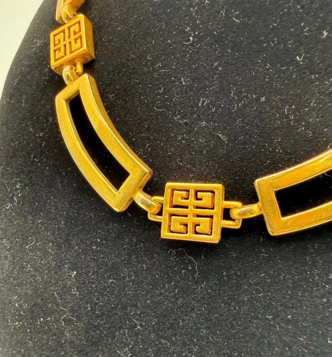 Vintage Givenchy Greek Key Square Link Chain Necklace