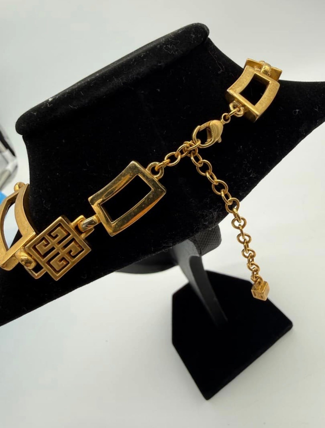 Vintage Givenchy Greek Key Square Link Chain Necklace