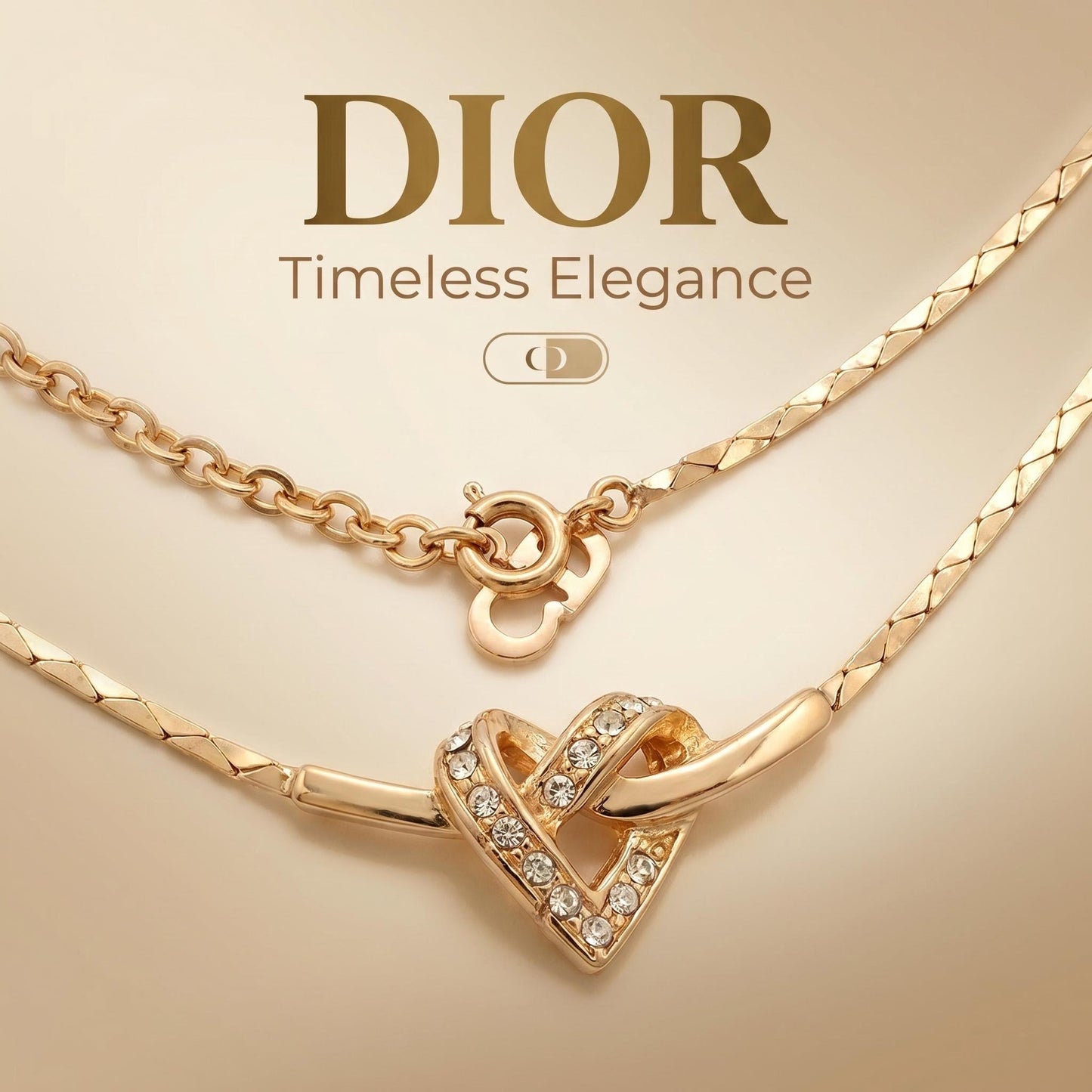 Vintage Christian Dior Interlocking Heart Rhinestone Necklace  dior-necklaces