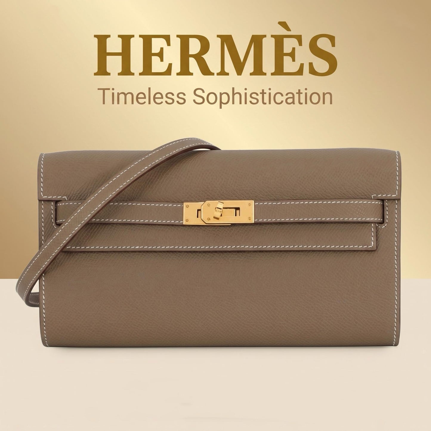 Hermès Kelly To Go Wallet — Étoupe / Gold Hardware