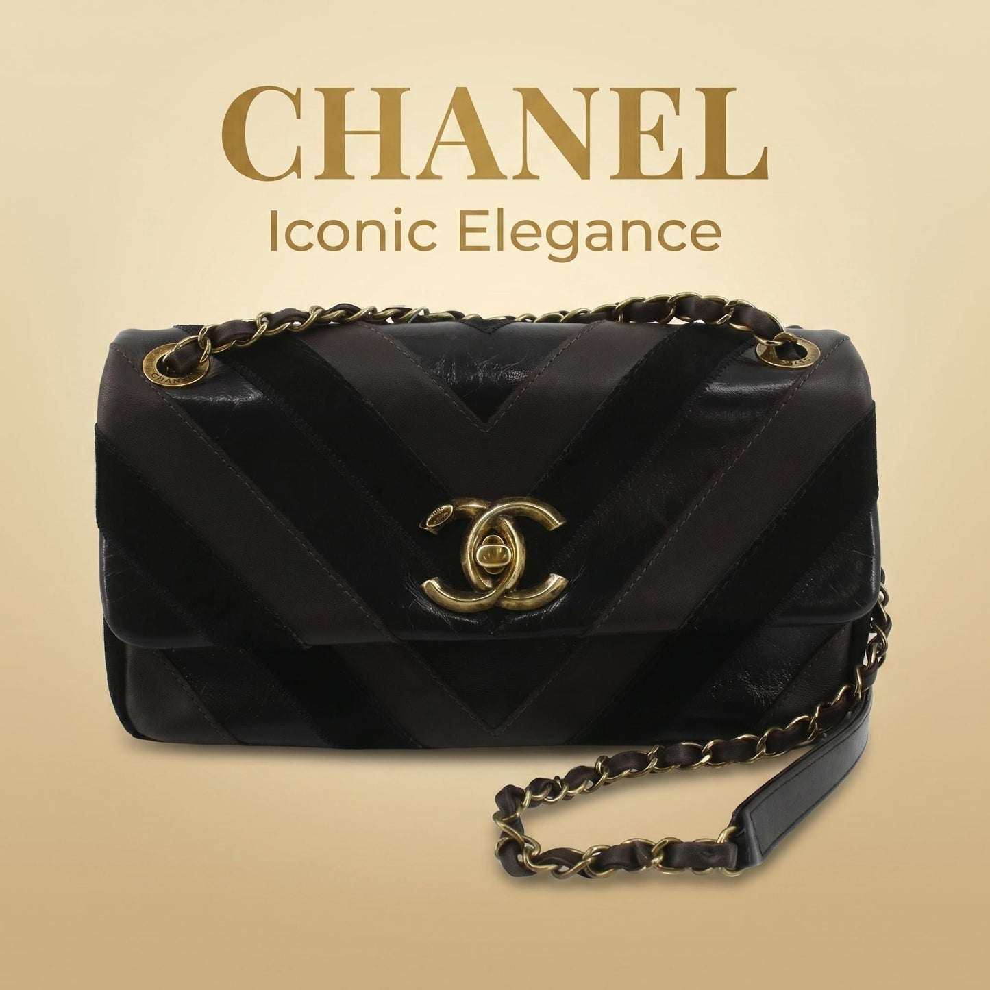 Chanel Vintage Quilted Flap Bag — Black Mixed Leather / Aged Gold Hardware