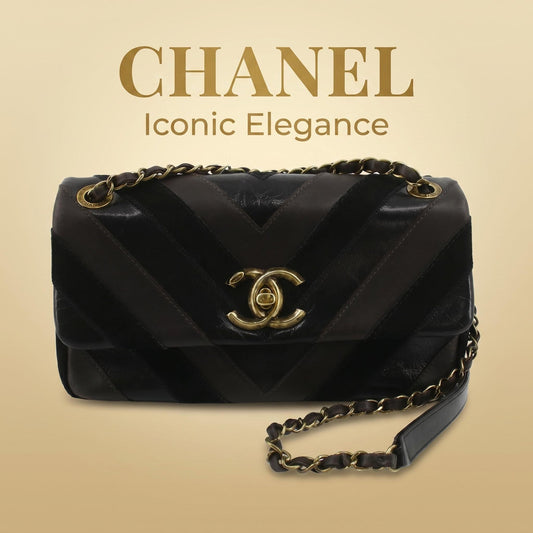 Chanel Vintage Quilted Flap Bag — Black Mixed Leather / Aged Gold Hardware