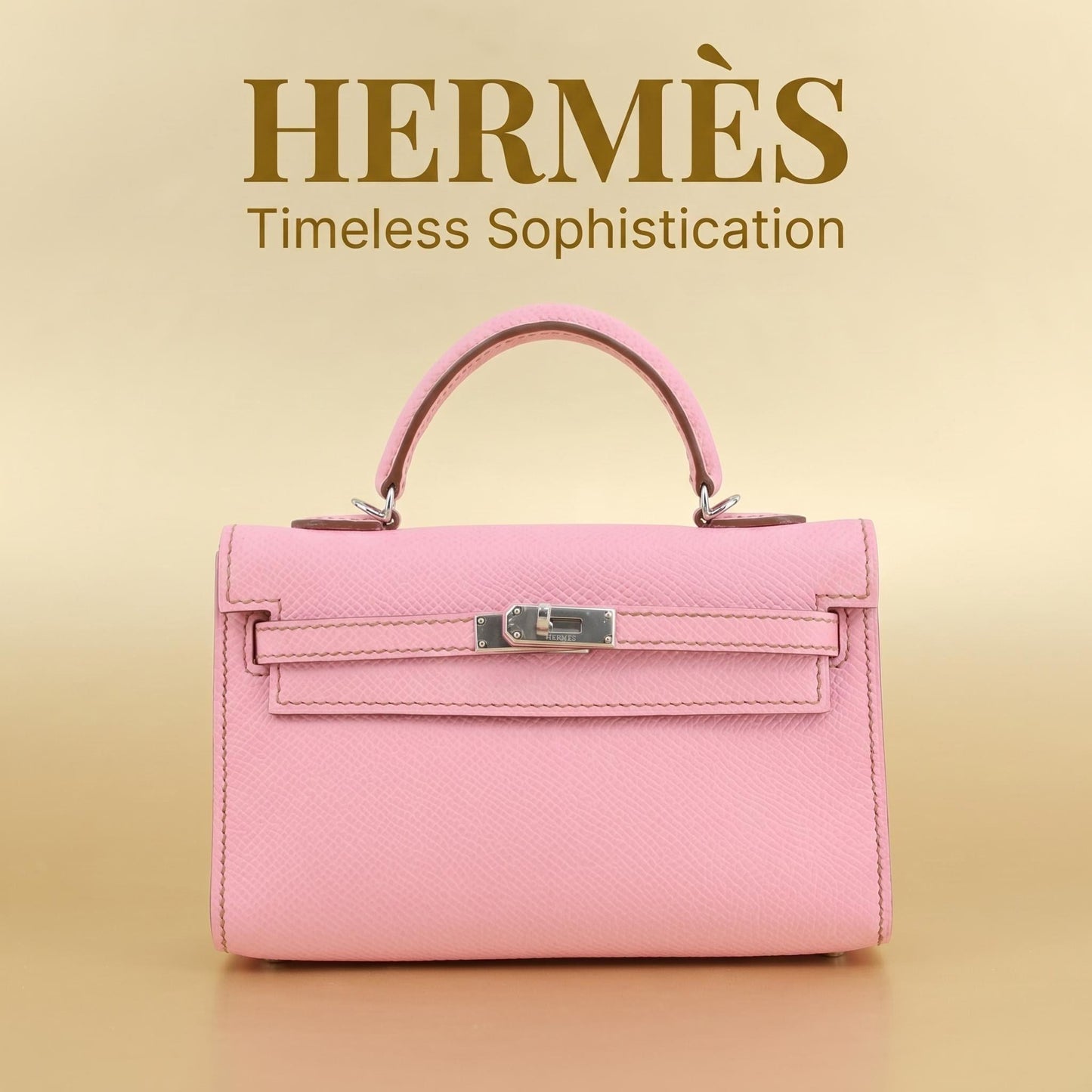 Hermès Kelly Mini II — Rose / Silver Hardware (Full Set)a