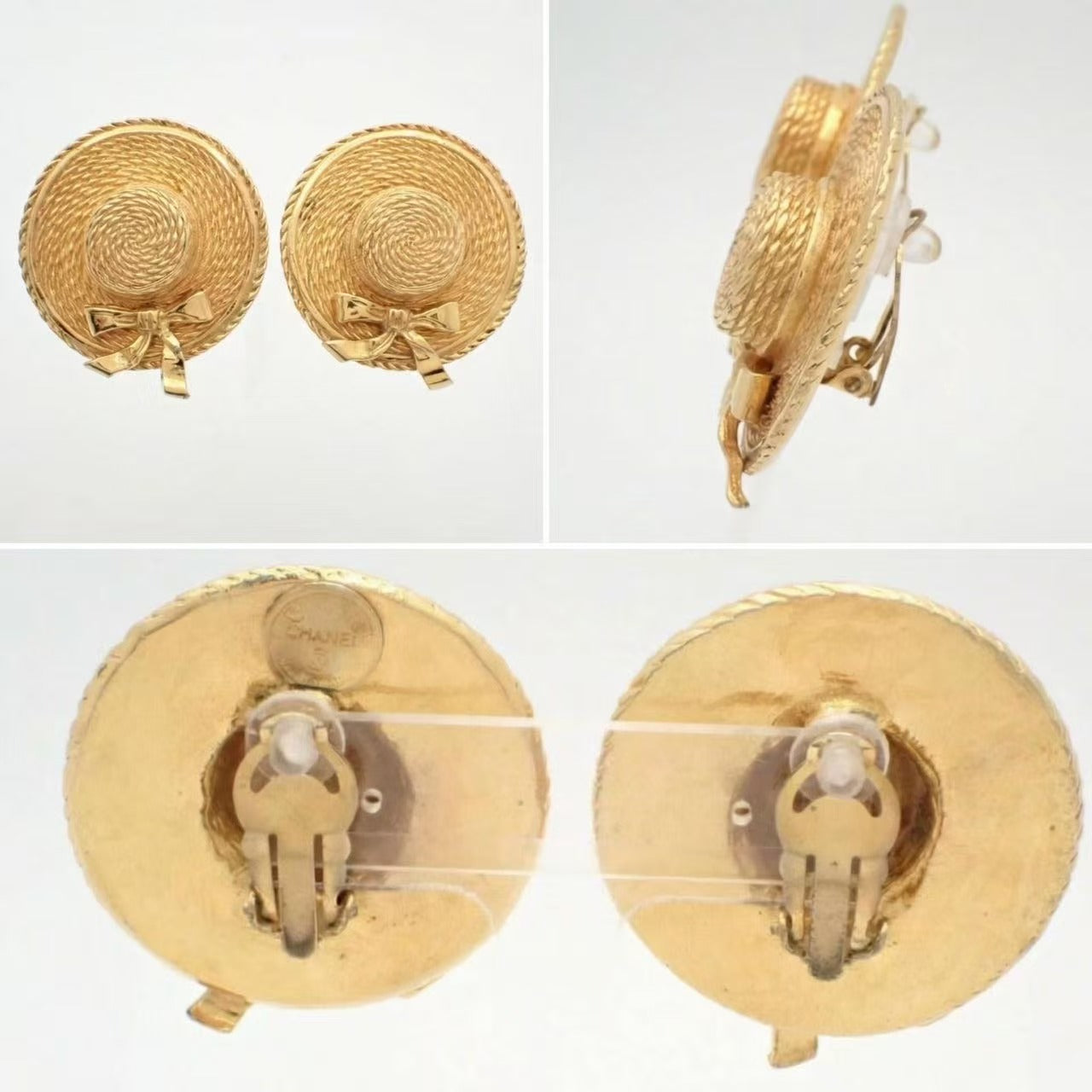 Vintage Chanel Classic Rare Straw Hat Clip Earrings