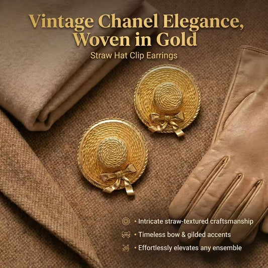 Vintage Chanel Classic Rare Straw Hat Clip Earrings