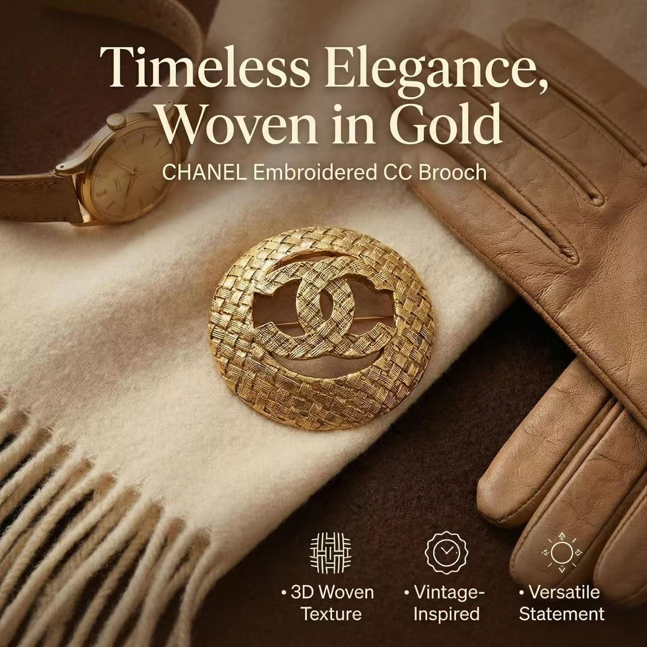 Vintage Chanel Woven CC Logo Round Brooch