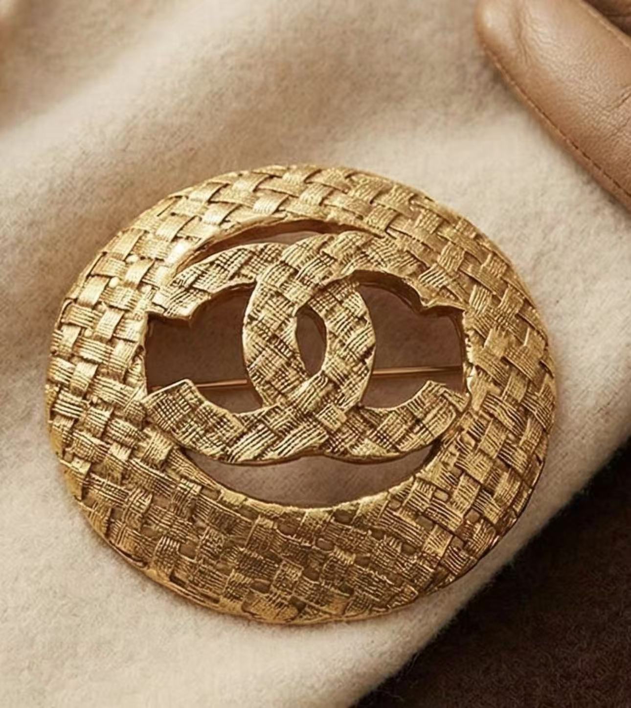 Vintage Chanel Woven CC Logo Round Brooch