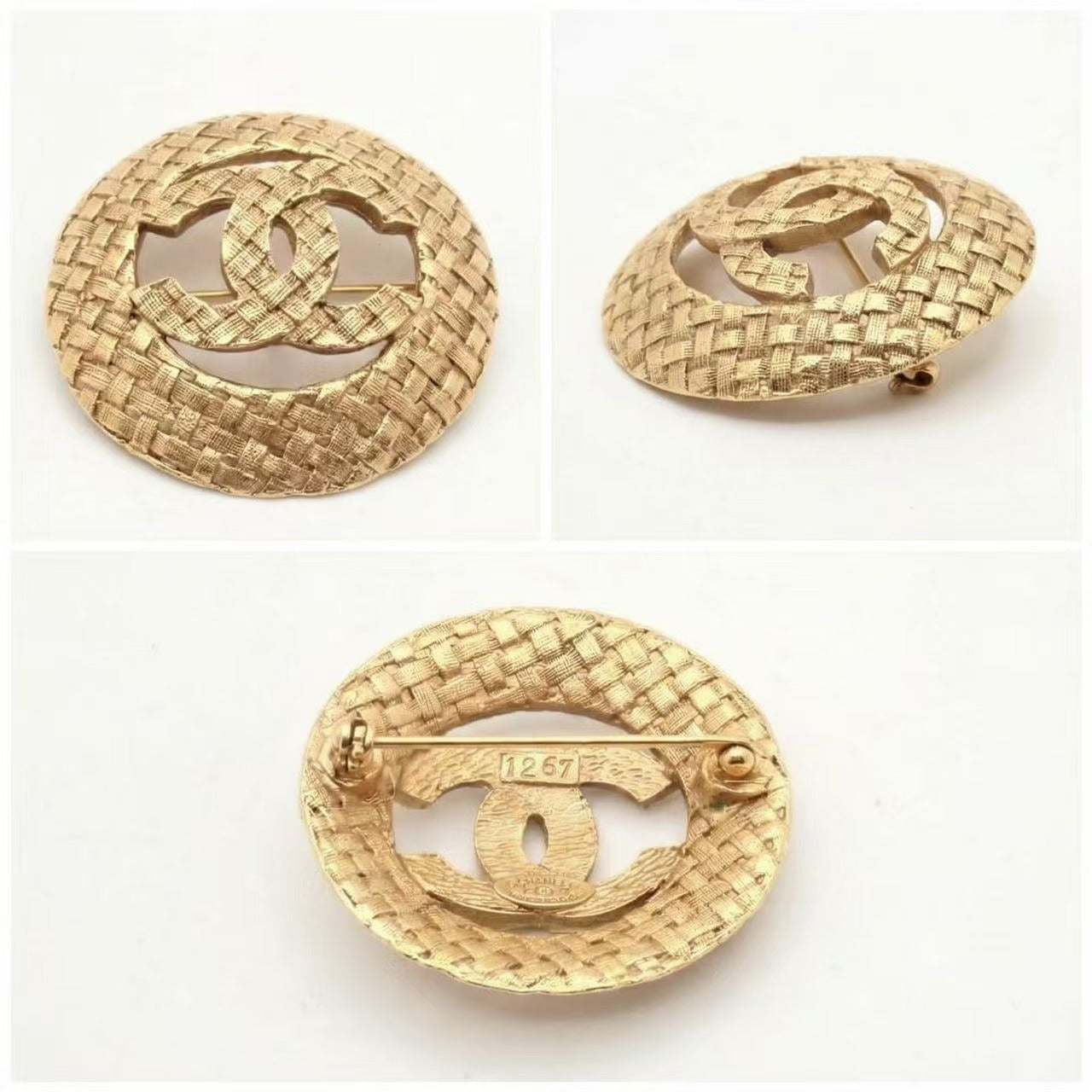 Vintage Chanel Woven CC Logo Round Brooch