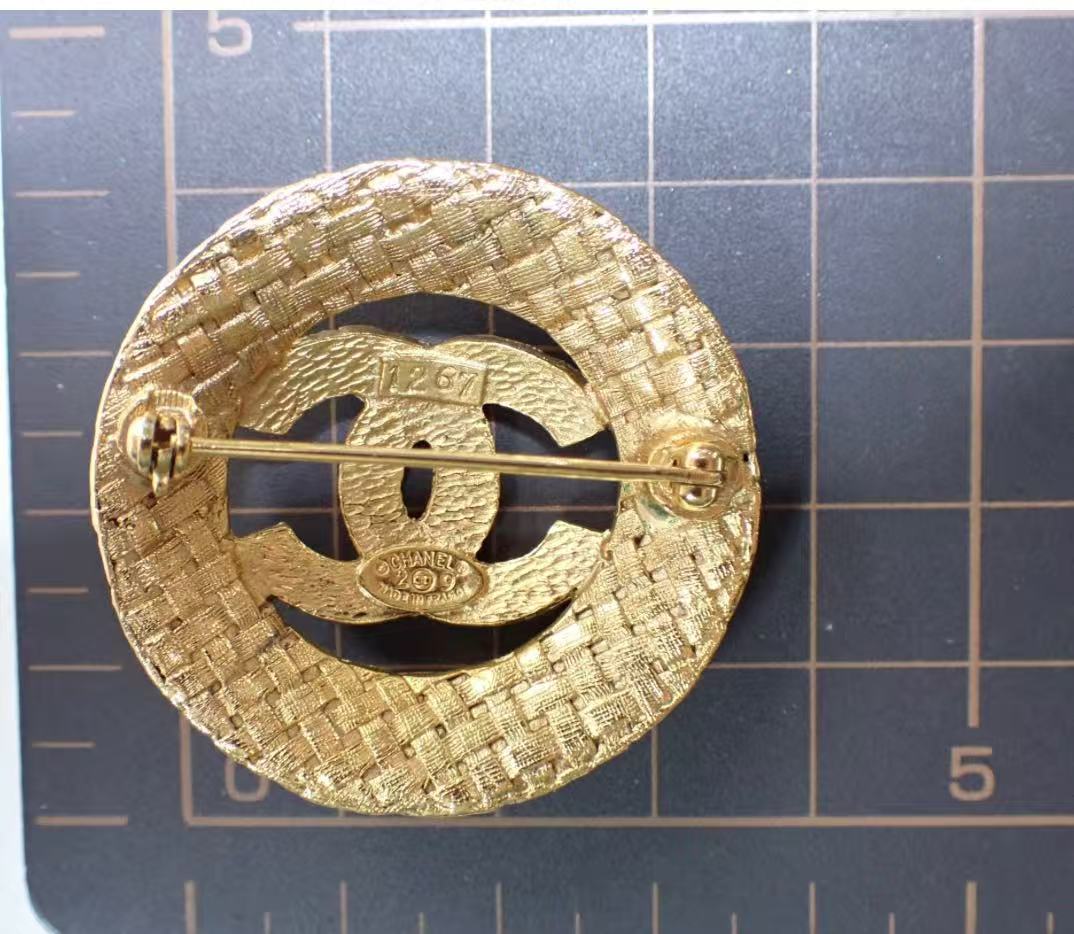 Vintage Chanel Woven CC Logo Round Brooch