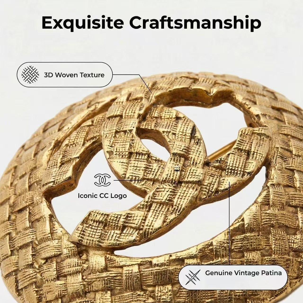 Vintage Chanel Woven CC Logo Round Brooch