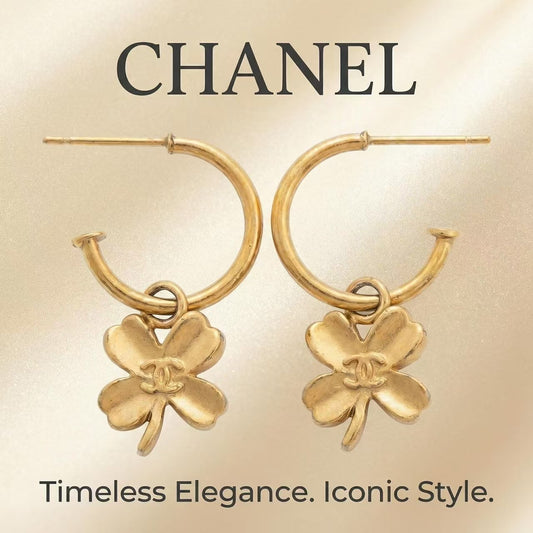 Vintage Chanel Clover CC Logo Hoop Earrings 05P