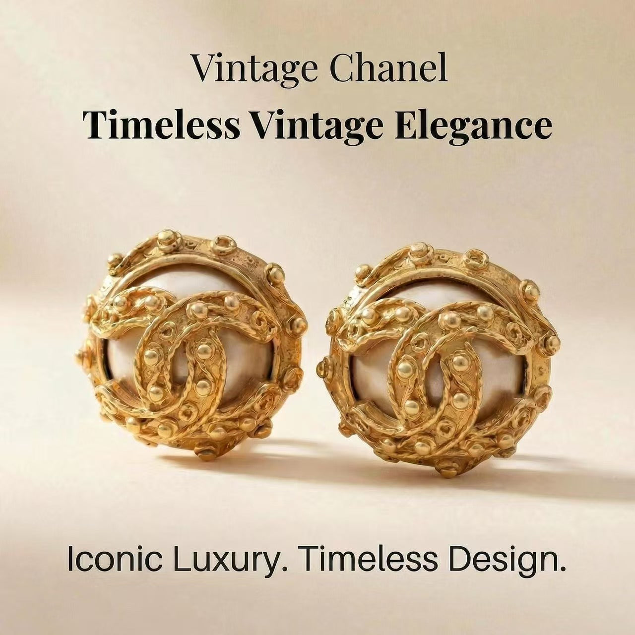Vintage Chanel Pearl CC Logo Gold Earrings 94A