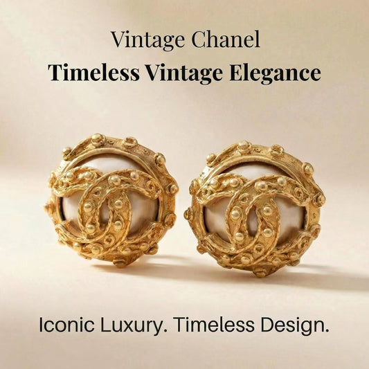 Vintage Chanel Pearl CC Logo Gold Earrings 94A