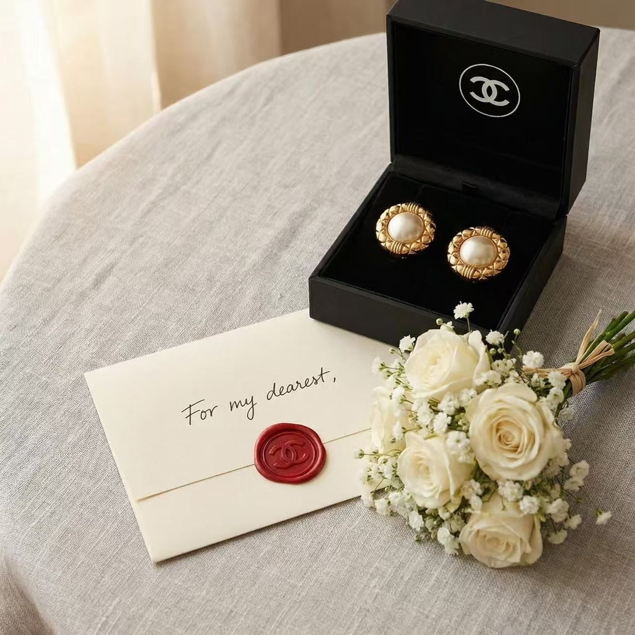 Vintage Chanel Pearl Center Quilted Border Clip Earrings 03B