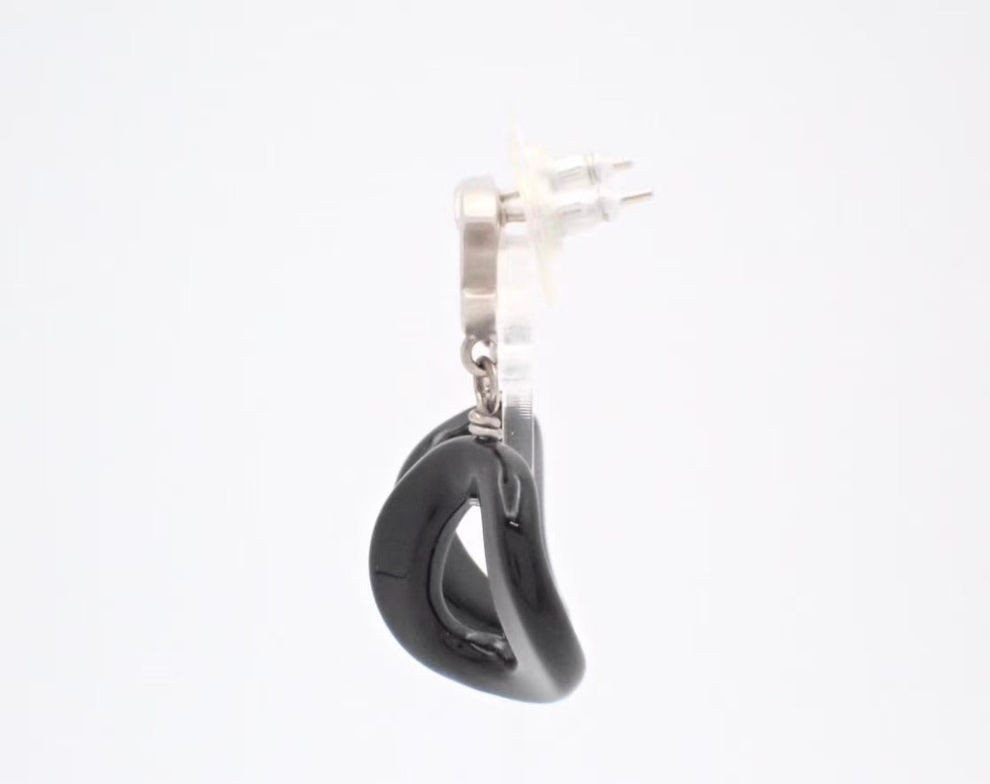 Vintage Chanel Silver CC Logo Drop Earrings Black Ring Pendant