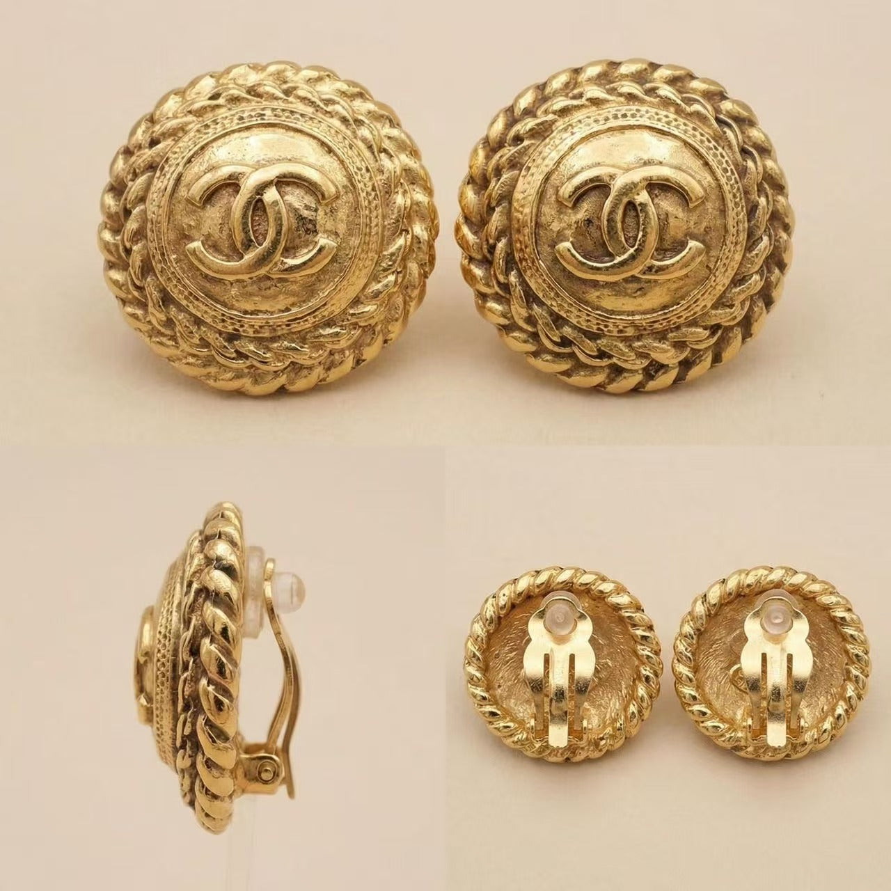 Vintage Chanel Woven Border CC Earrings 93A