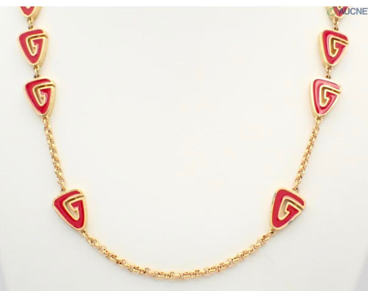 Vintage Givenchy Red Enamel Triangle Chain Necklace