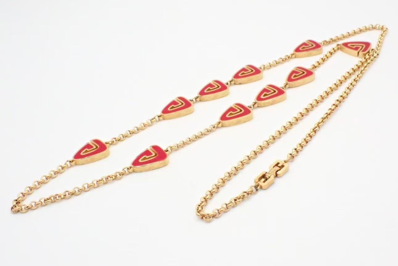 Vintage Givenchy Red Enamel Triangle Chain Necklace