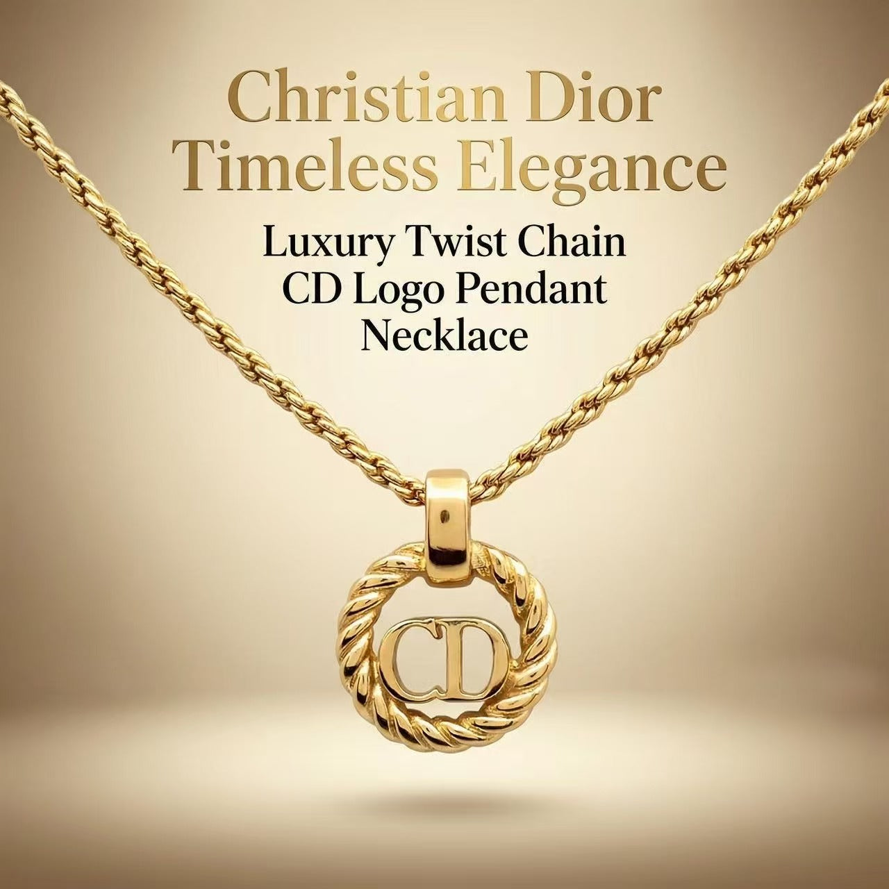 Vintage Christian Dior CD Logo Rope Border Pendant Necklace