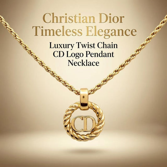 Vintage Christian Dior CD Logo Rope Border Pendant Necklace
