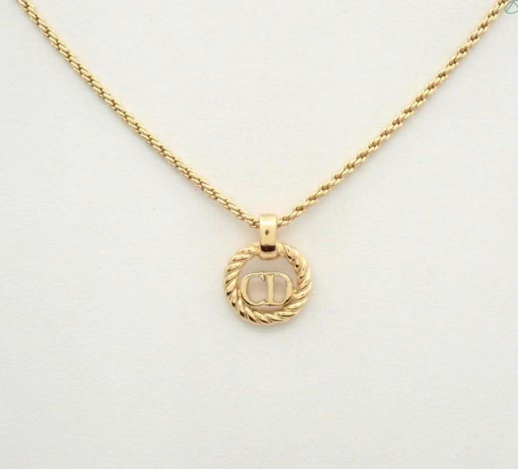 Vintage Christian Dior CD Logo Rope Border Pendant Necklace
