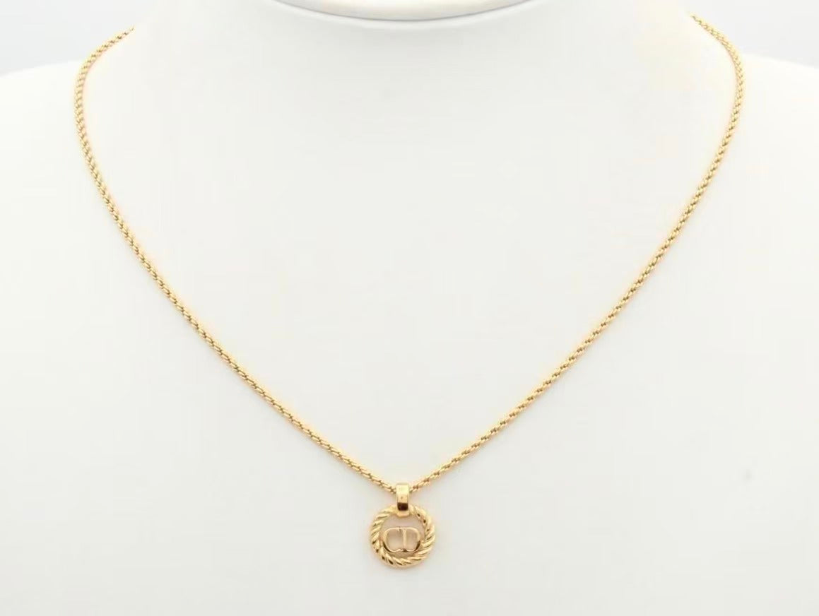 Vintage Christian Dior CD Logo Rope Border Pendant Necklace