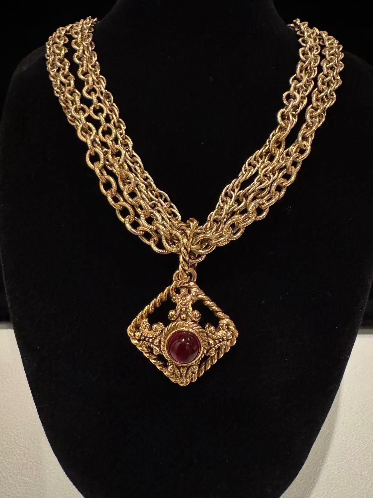 Vintage Givenchy Red Enamel Triangle Chain Necklace givenchy-necklaces