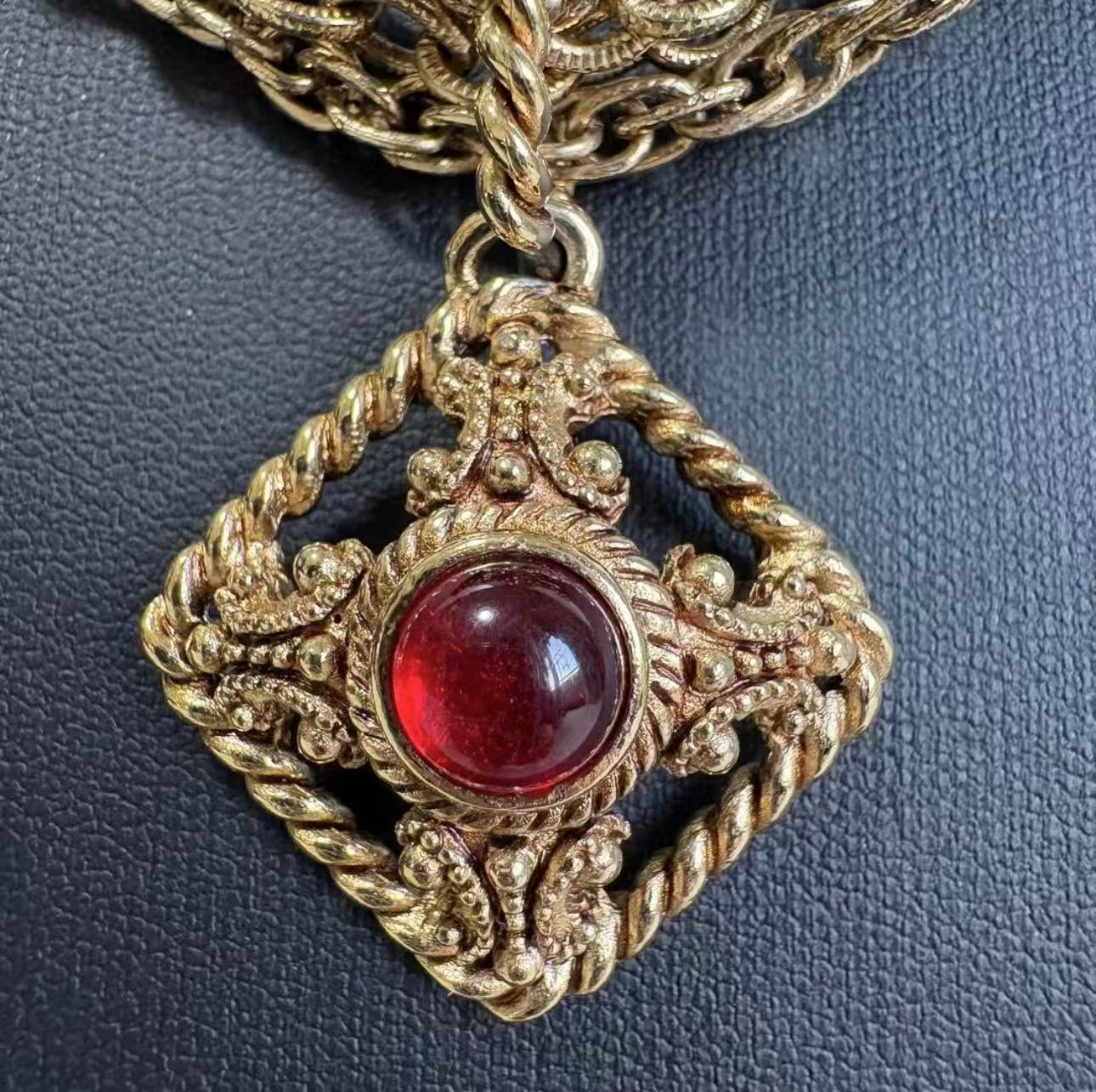 Vintage Givenchy Red Enamel Triangle Chain Necklace givenchy-necklaces