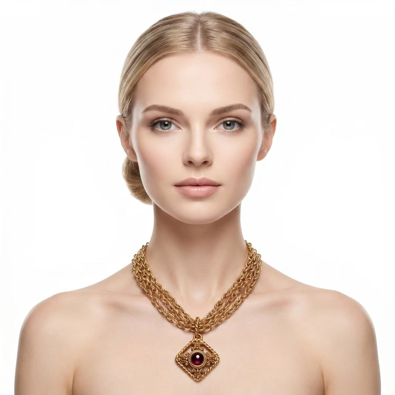 Vintage Givenchy Red Enamel Triangle Chain Necklace givenchy-necklaces