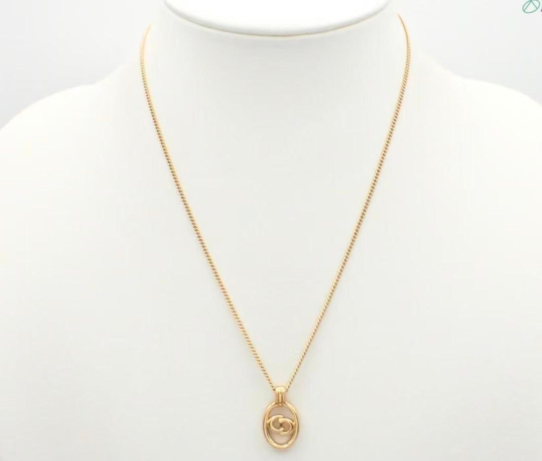Vintage Dior CD Logo Oval Pendant Chain Necklace | dior-necklaces