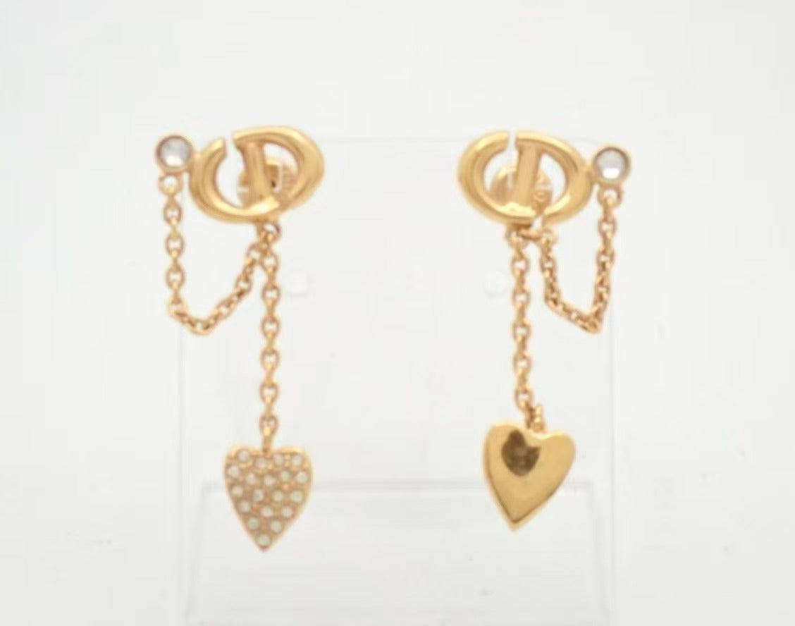 Vintage Dior CD Logo Heart Drop Earrings