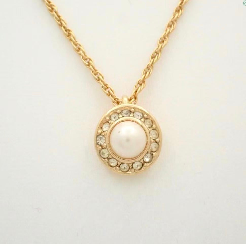 Vintage Dior CD Logo Pearl Rhinestone Pendant Necklace  dior-necklaces