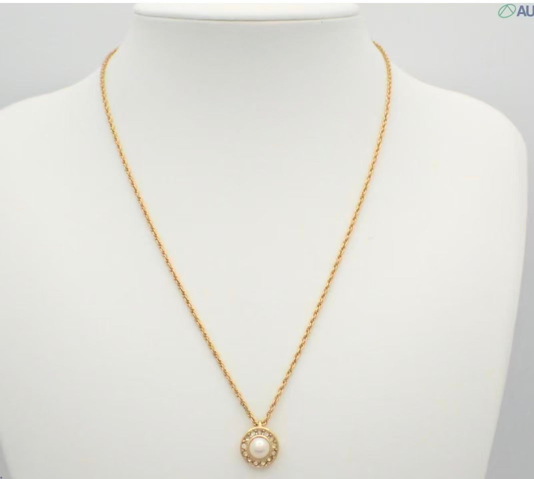 Vintage Dior CD Logo Pearl Rhinestone Pendant Necklace  dior-necklaces